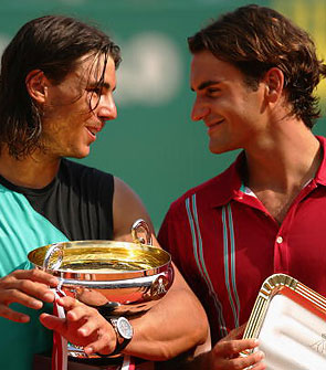 Rafael Nadal et Roger Federer après la finale, Monte-Carlo 2007